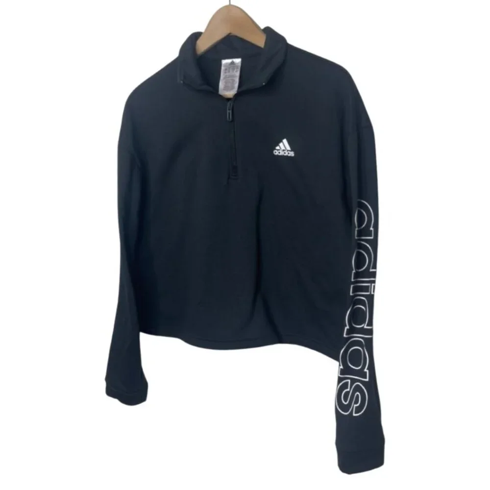 ADIDAS | Women's Black Cropped 1/4 Zip Pullover Sweatshirt | Size L - Picture 5 of 12